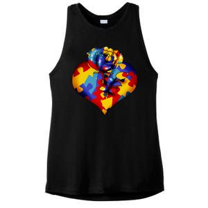 Autism Awareness Rose Heart Ladies PosiCharge Tri-Blend Wicking Tank