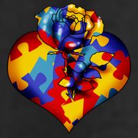 Autism Awareness Rose Heart 7 Panel Mesh Trucker Snapback Hat
