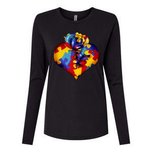 Autism Awareness Rose Heart Womens Cotton Relaxed Long Sleeve T-Shirt