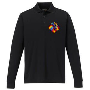 Autism Awareness Rose Heart Performance Long Sleeve Polo