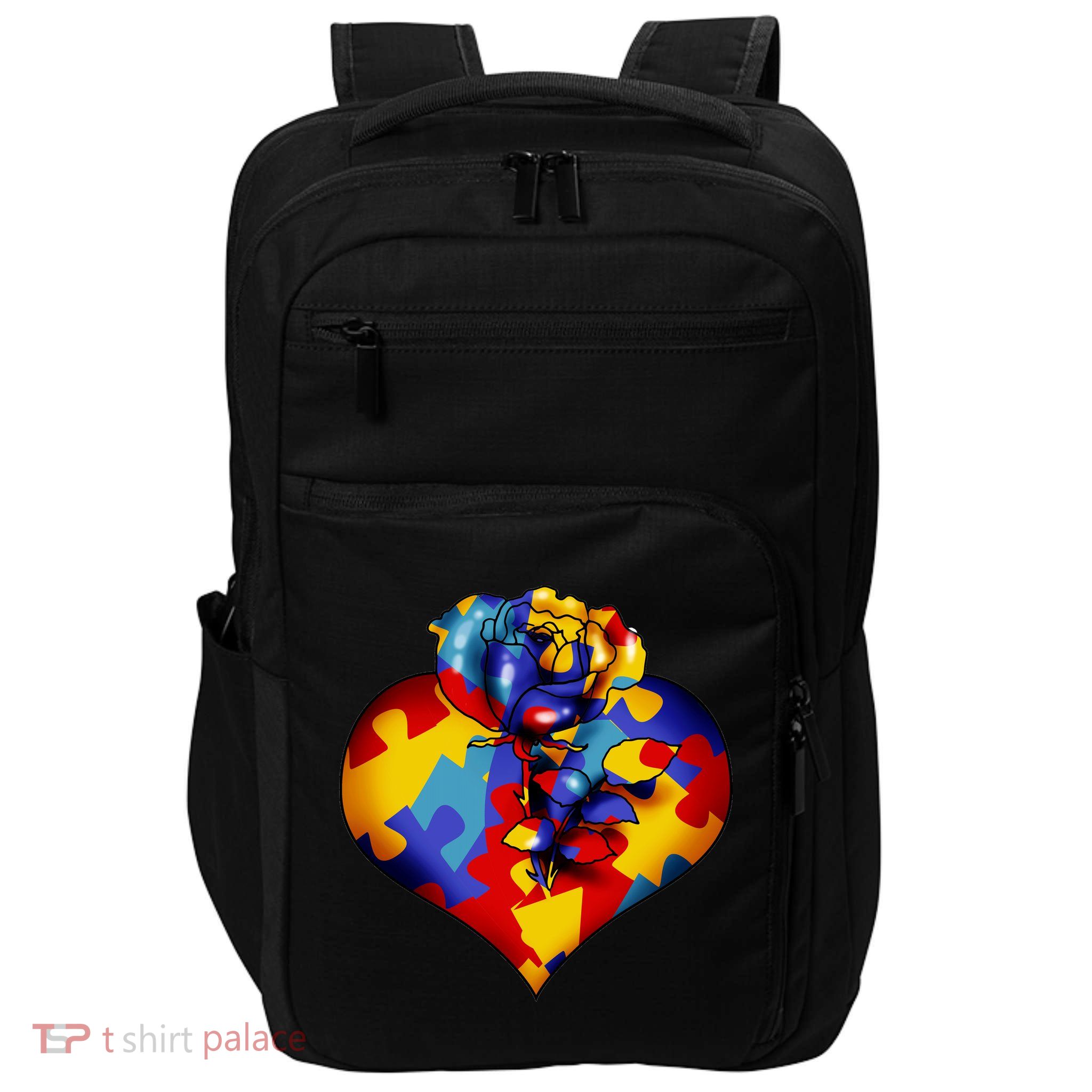 Autism Awareness Rose Heart Impact Tech Backpack