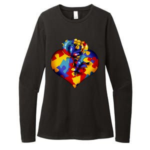 Autism Awareness Rose Heart Womens CVC Long Sleeve Shirt