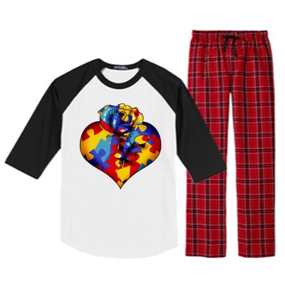 Autism Awareness Rose Heart Raglan Sleeve Pajama Set