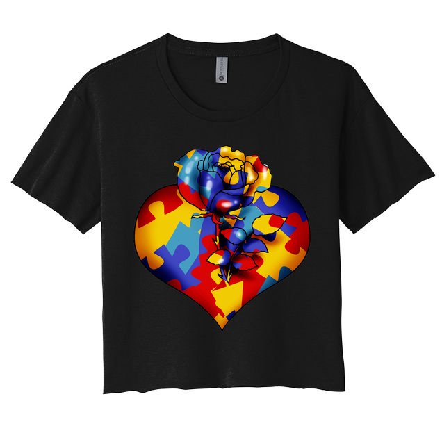 Autism Awareness Rose Heart Crop Top