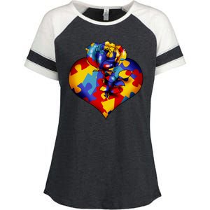 Autism Awareness Rose Heart Enza Ladies Jersey Colorblock Tee