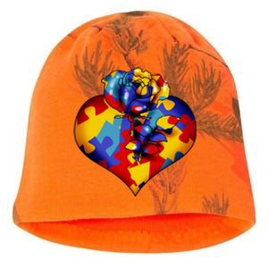 Autism Awareness Rose Heart Kati - Camo Knit Beanie