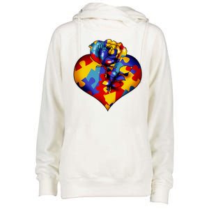 Autism Awareness Rose Heart Womens Funnel Neck Pullover Hood