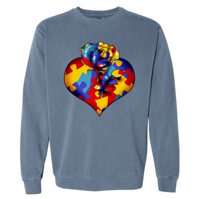 Autism Awareness Rose Heart Garment-Dyed Sweatshirt