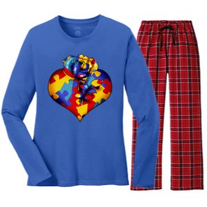 Autism Awareness Rose Heart Women's Long Sleeve Flannel Pajama Set 