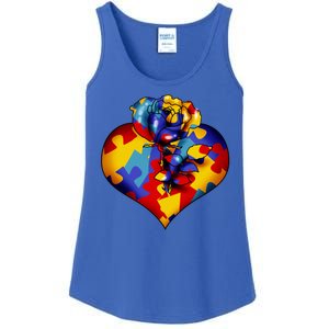 Autism Awareness Rose Heart Ladies Essential Tank