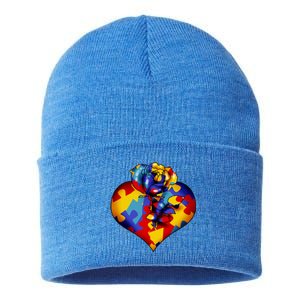 Autism Awareness Rose Heart Sustainable Knit Beanie