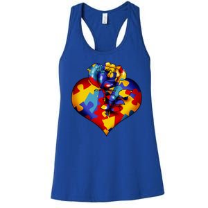 Autism Awareness Rose Heart Women's Racerback Tank