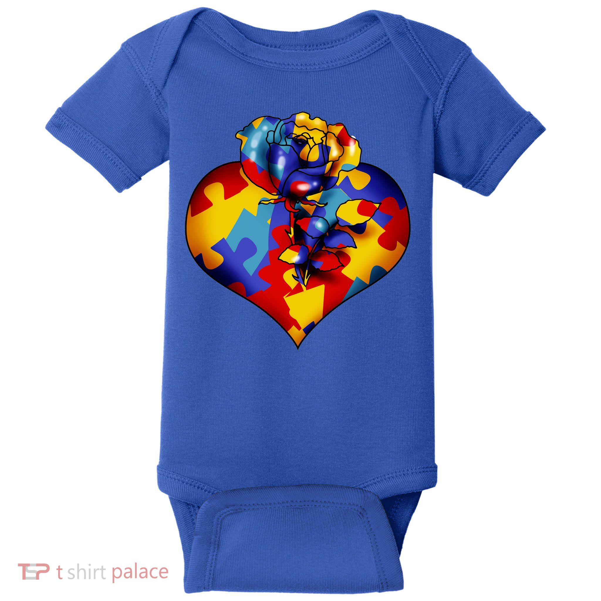 Autism Awareness Rose Heart Baby Bodysuit