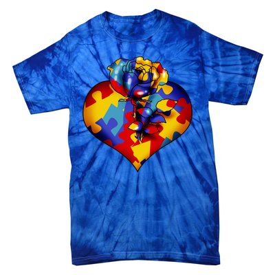 Autism Awareness Rose Heart Tie-Dye T-Shirt