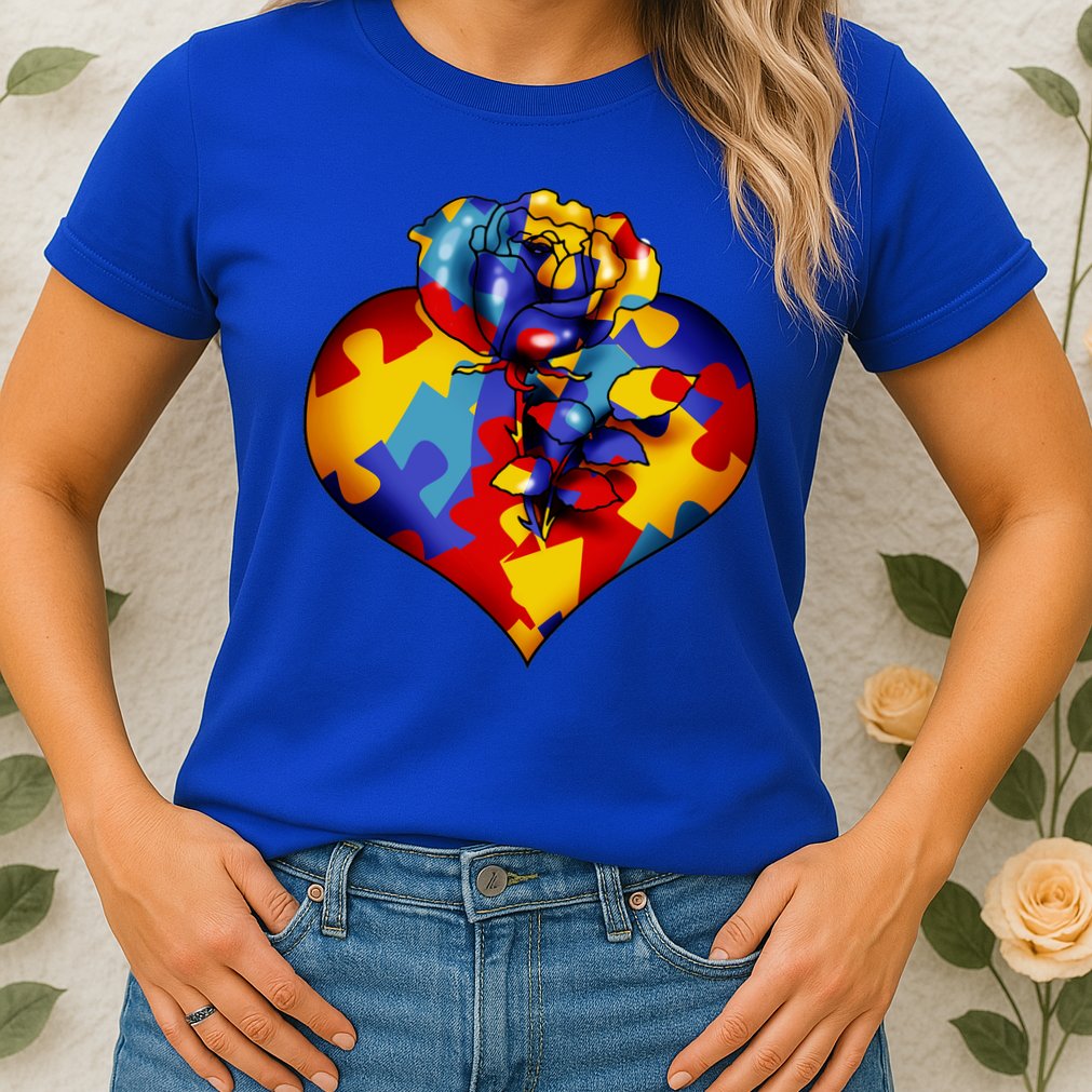 Autism Awareness Rose Heart Womens T-Shirt