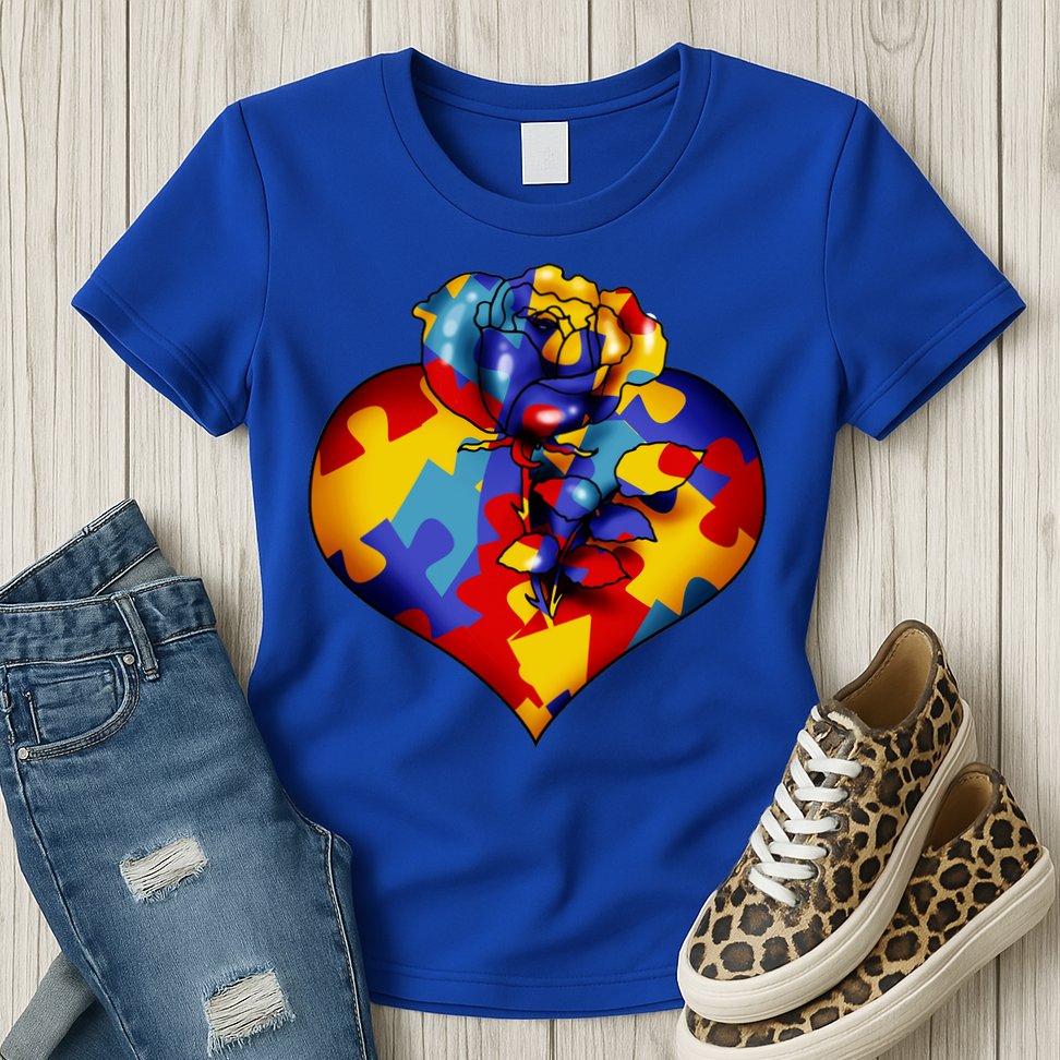 Autism Awareness Rose Heart Womens T-Shirt