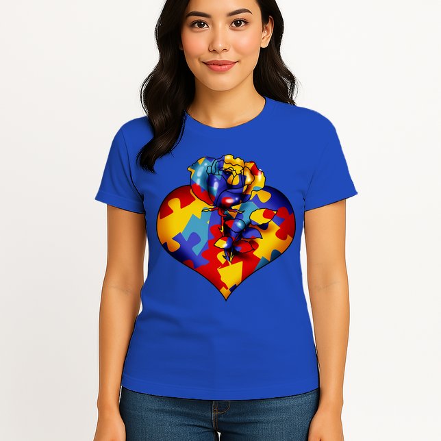Autism Awareness Rose Heart Womens T-Shirt