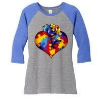 Autism Awareness Rose Heart Women's Tri-Blend 3/4-Sleeve Raglan Shirt