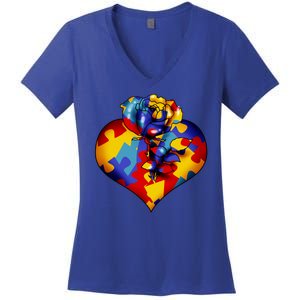 Autism Awareness Rose Heart Women's V-Neck T-Shirt