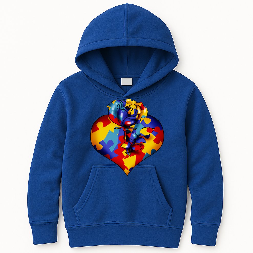 Autism Awareness Rose Heart Kids Hoodie