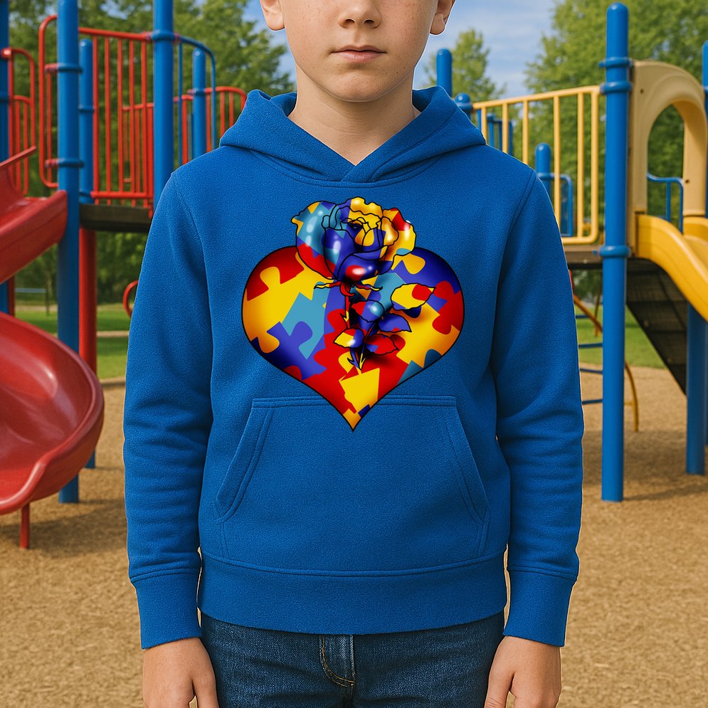 Autism Awareness Rose Heart Kids Hoodie