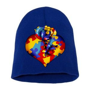 Autism Awareness Rose Heart Short Acrylic Beanie