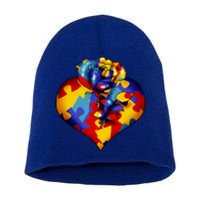 Autism Awareness Rose Heart Short Acrylic Beanie