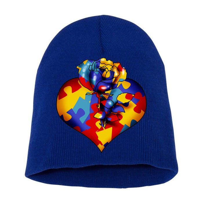 Autism Awareness Rose Heart Short Acrylic Beanie