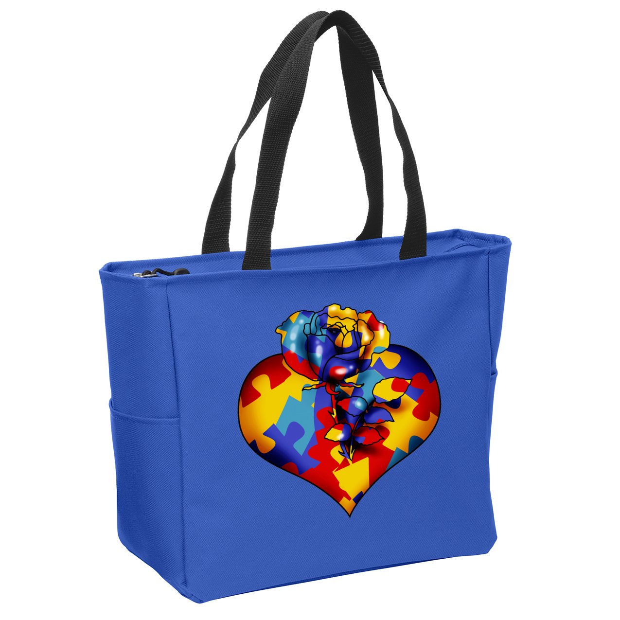 Autism Awareness Rose Heart Zip Tote Bag