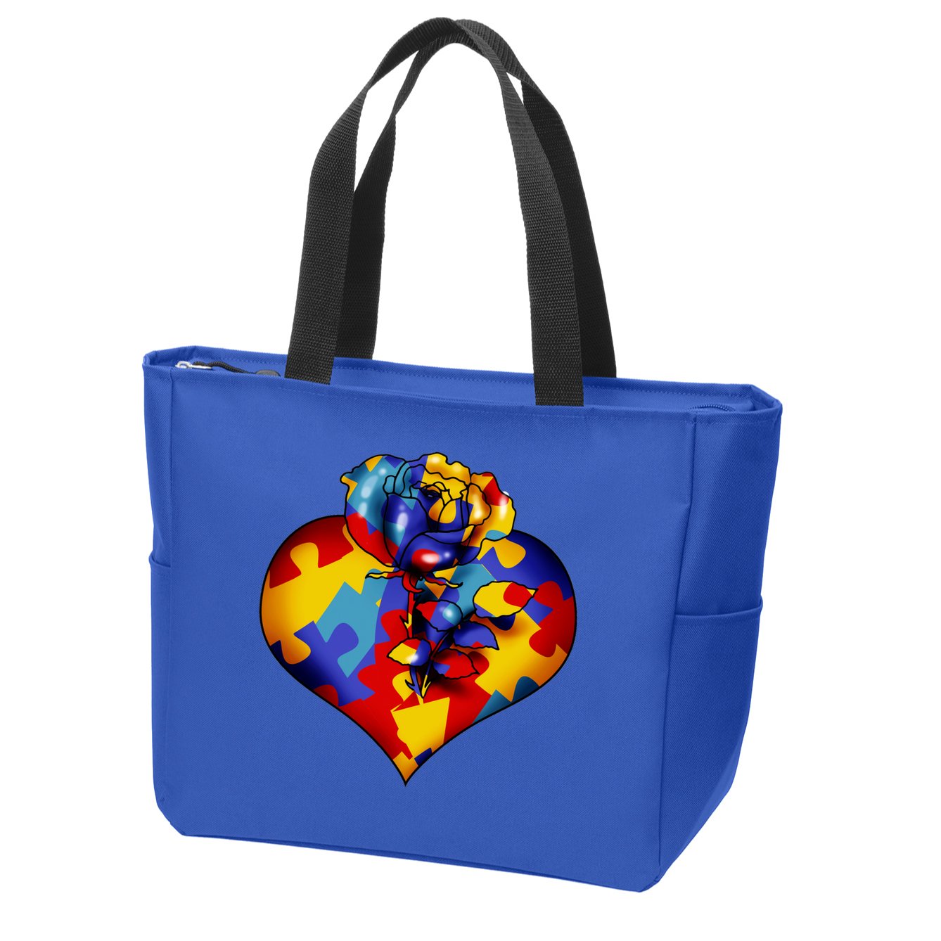Autism Awareness Rose Heart Zip Tote Bag