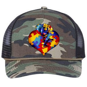 Autism Awareness Rose Heart Retro Rope Trucker Hat Cap