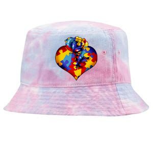 Autism Awareness Rose Heart Tie-Dyed Bucket Hat