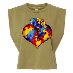 Autism Awareness Rose Heart Garment-Dyed Women's Muscle Tee