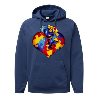 Autism Awareness Rose Heart Performance Fleece Hoodie