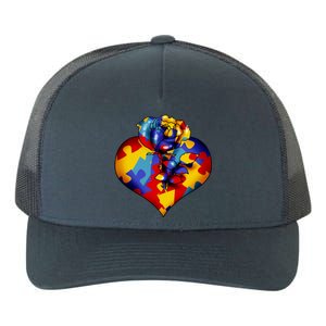 Autism Awareness Rose Heart Yupoong Adult 5-Panel Trucker Hat