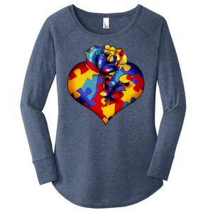 Autism Awareness Rose Heart Women's Perfect Tri Tunic Long Sleeve Shirt