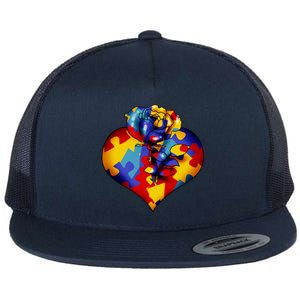 Autism Awareness Rose Heart Flat Bill Trucker Hat