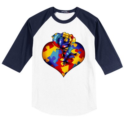 Autism Awareness Rose Heart Baseball Sleeve Shirt