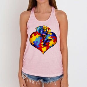 Autism Awareness Rose Heart Women's Knotted Racerback Tank