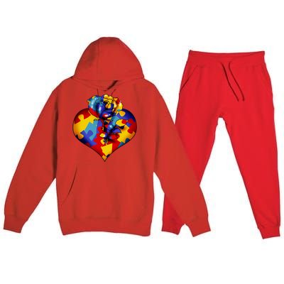 Autism Awareness Rose Heart Premium Hooded Sweatsuit Set