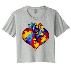 Autism Awareness Rose Heart Women's Crop Top Tee