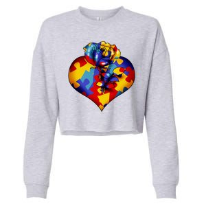 Autism Awareness Rose Heart Cropped Pullover Crew