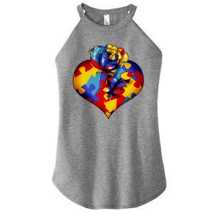 Autism Awareness Rose Heart Women's Perfect Tri Rocker Tank