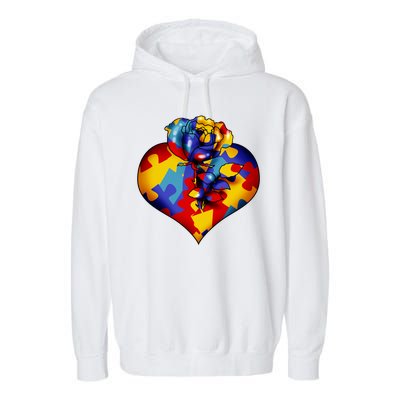 Autism Awareness Rose Heart Garment-Dyed Fleece Hoodie