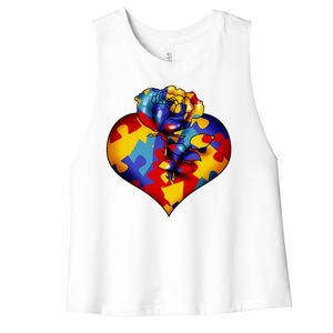 Autism Awareness Rose Heart Women's Racerback Cropped Tank