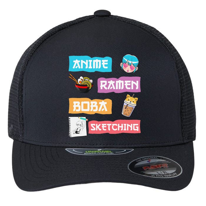 Awesome Anime Ra Boba Sketching Anime Lovers Kawaii  Flexfit Unipanel Trucker Cap