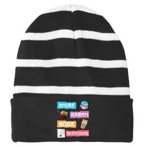 Awesome Anime Ra Boba Sketching Anime Lovers Kawaii  Striped Beanie with Solid Band