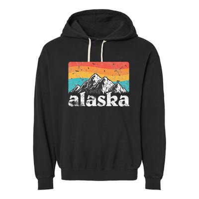 Alaska AK Retro 70s 80s Mountains Nature Distressed Garment-Dyed Fleece Hoodie