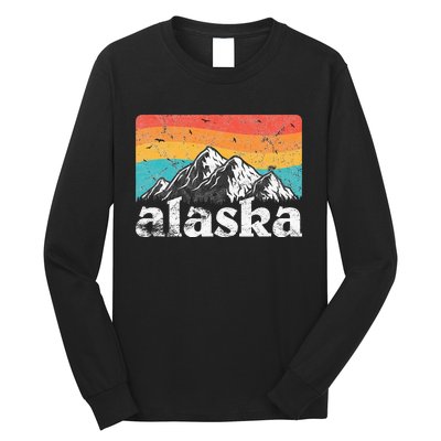 Alaska AK Retro 70s 80s Mountains Nature Distressed Long Sleeve Shirt