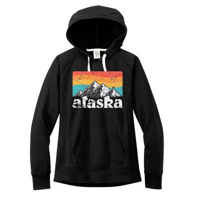 Alaska AK Retro 70s 80s Mountains Nature Distressed Women's Fleece Hoodie